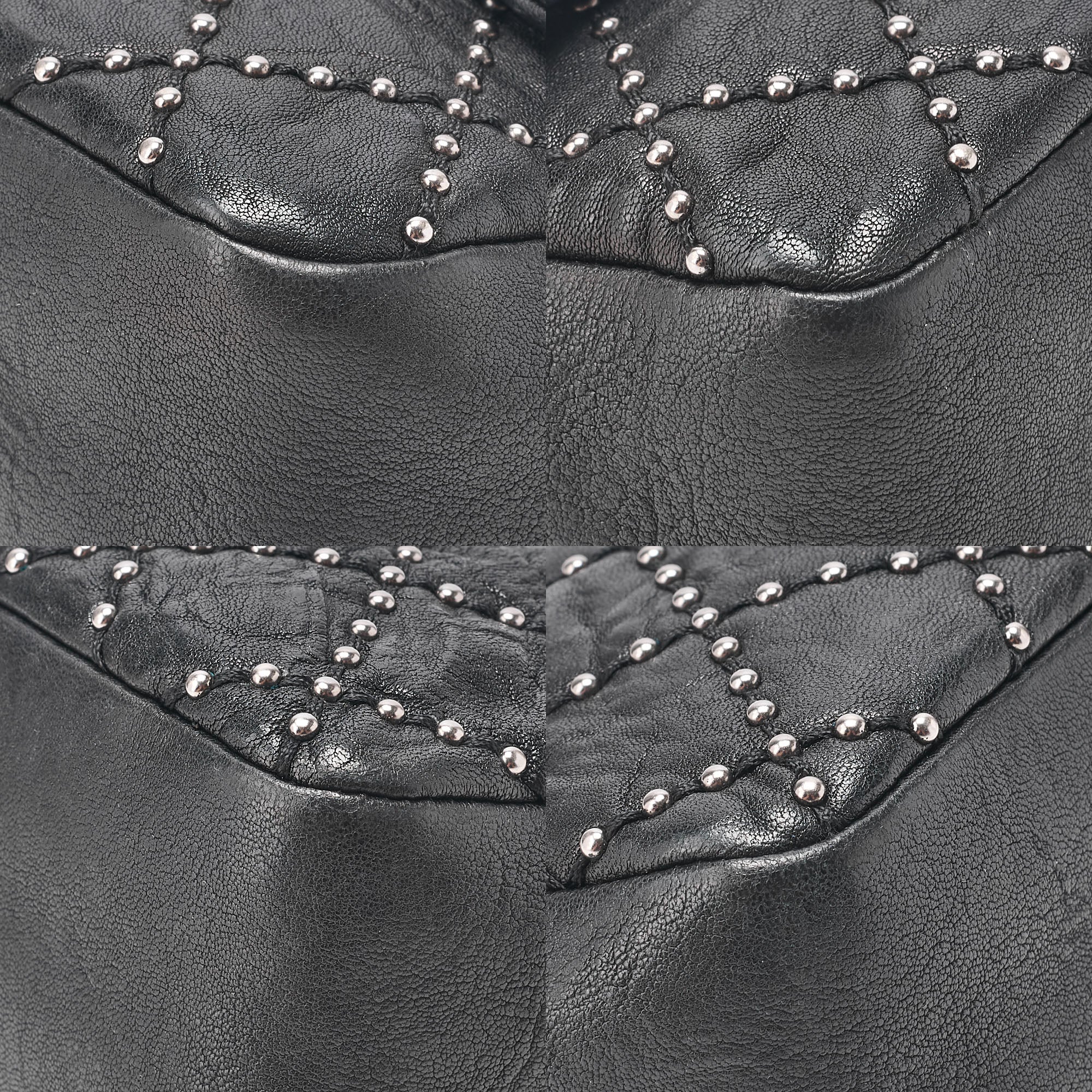 CHANEL Calfskin Studs Matelasse Single Flap Chain Shoulder Black Black-Tone Hardware, Pre-Owned
