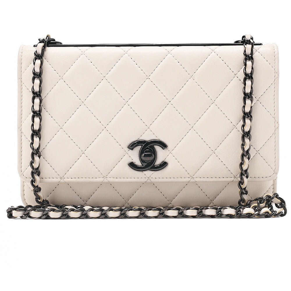 CHANEL Chain Wallet Trendy CC Matelasse Lambskin White Black -Tone Hardware, Pre-Owned