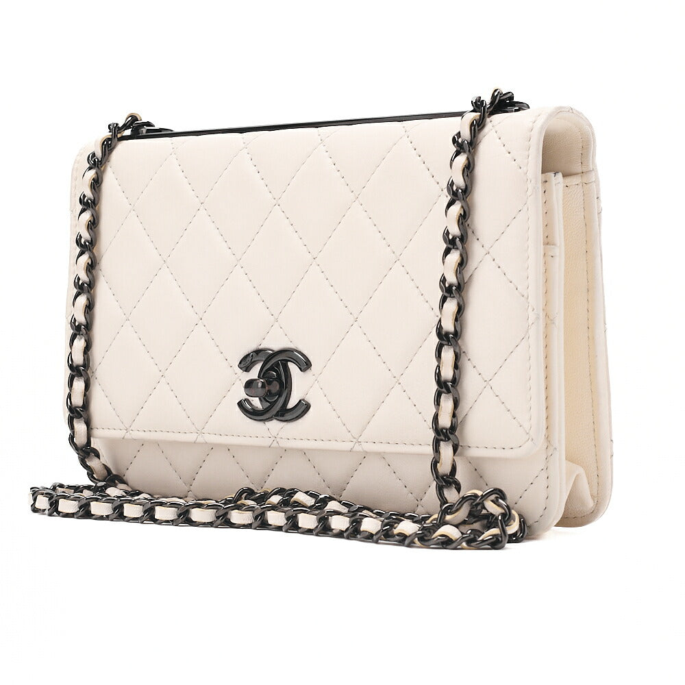 CHANEL Chain Wallet Trendy CC Matelasse Lambskin White Black -Tone Hardware, Pre-Owned