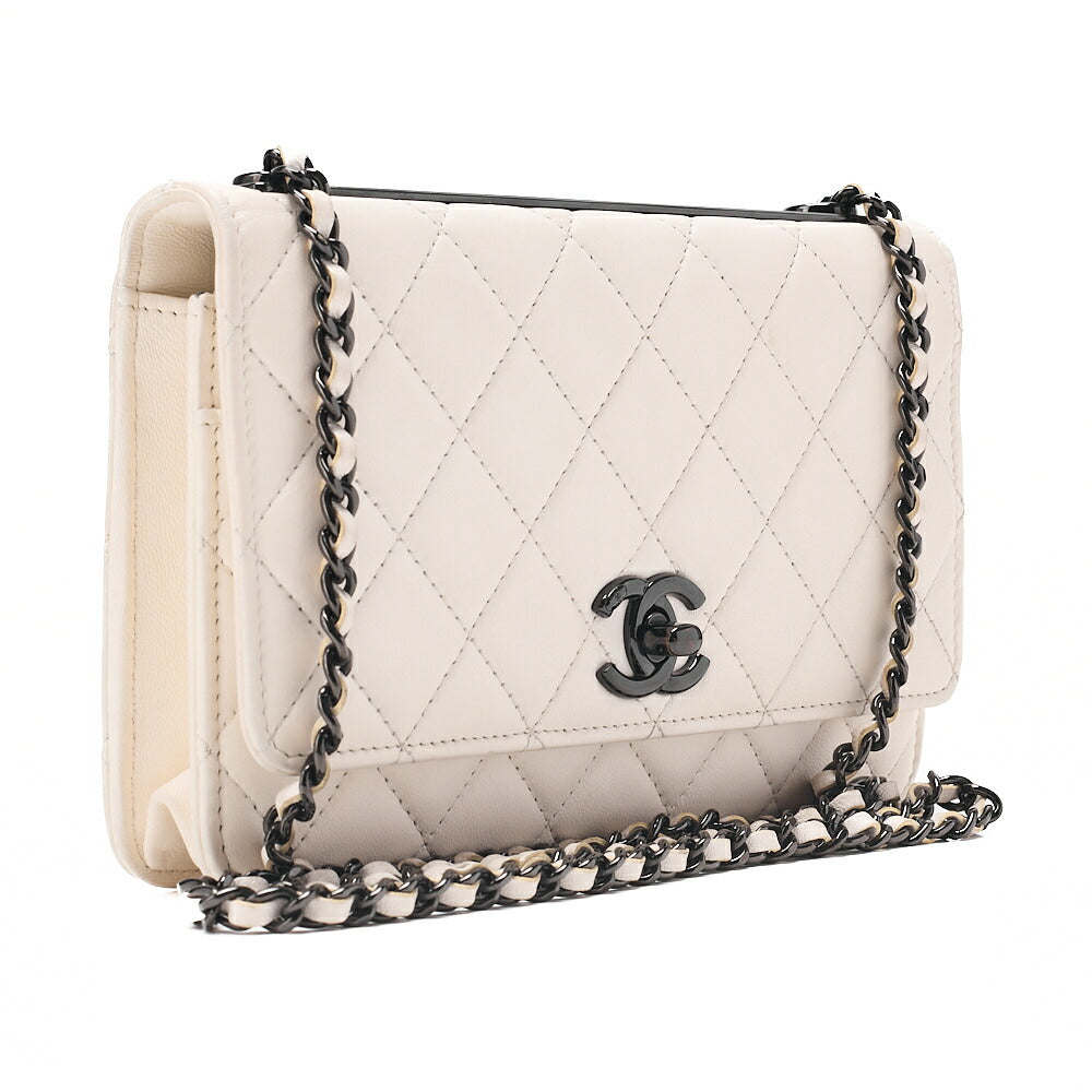 CHANEL Chain Wallet Trendy CC Matelasse Lambskin White Black -Tone Hardware, Pre-Owned