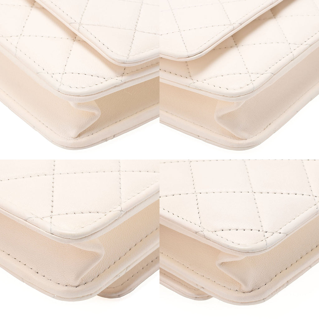 CHANEL Chain Wallet Trendy CC Matelasse Lambskin White Black -Tone Hardware, Pre-Owned
