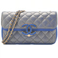 CHANEL Chain Shoulder Bag Matelasse Dekacoco Double Straight Flap Lambskin Navy Gold-Tone Hardware, Pre-Owned