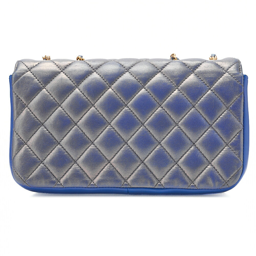 CHANEL Chain Shoulder Bag Matelasse Dekacoco Double Straight Flap Lambskin Navy Gold-Tone Hardware, Pre-Owned