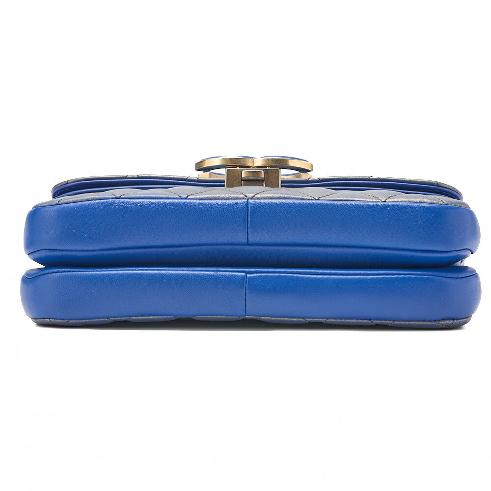 CHANEL Chain Shoulder Bag Matelasse Dekacoco Double Straight Flap Lambskin Navy Gold-Tone Hardware, Pre-Owned