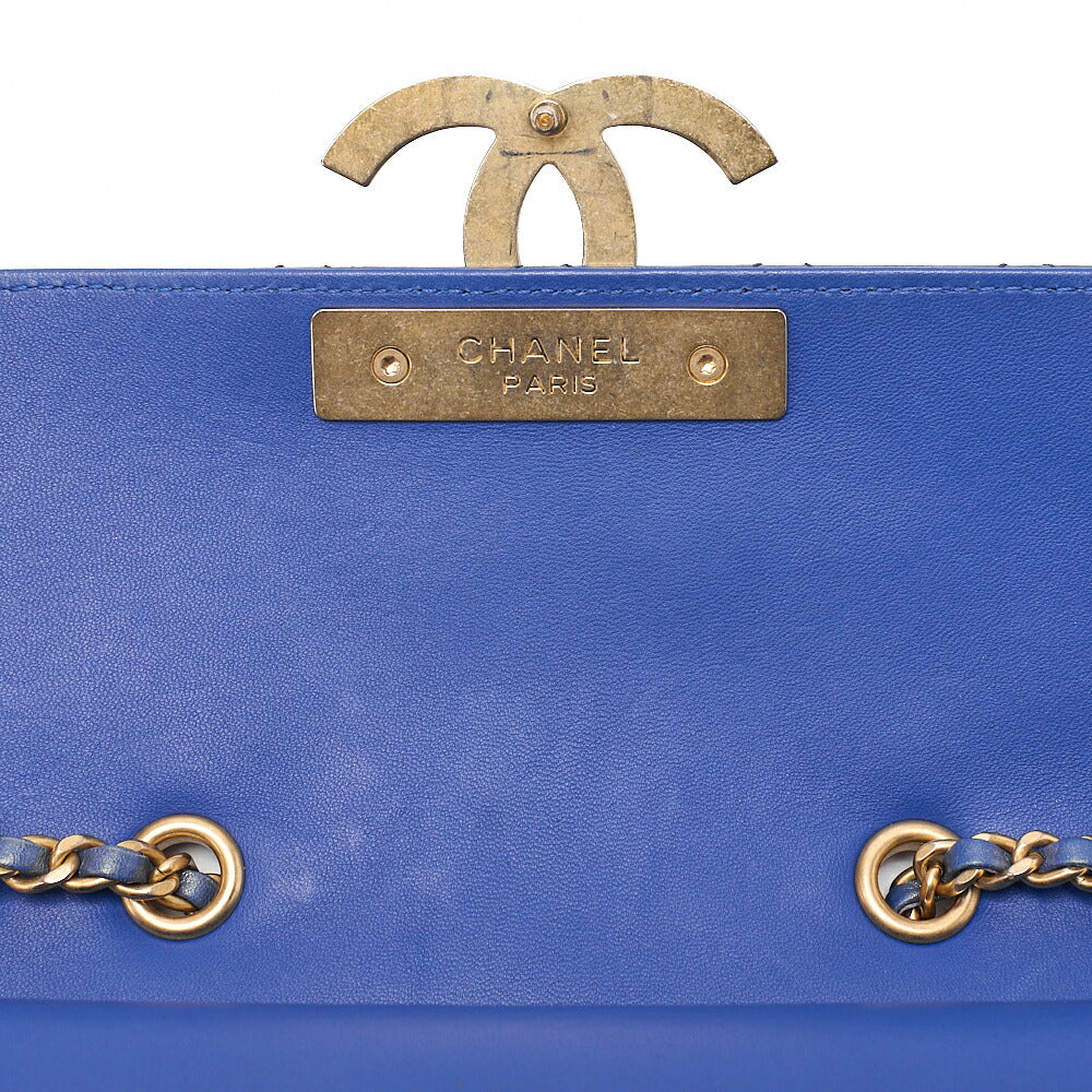 CHANEL Chain Shoulder Bag Matelasse Dekacoco Double Straight Flap Lambskin Navy Gold-Tone Hardware, Pre-Owned