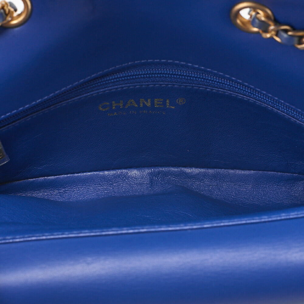 CHANEL Chain Shoulder Bag Matelasse Dekacoco Double Straight Flap Lambskin Navy Gold-Tone Hardware, Pre-Owned