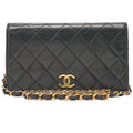 CHANEL Lambskin Matelasse Full Flap 19cm Push Lock Chain Shoulder Black Gold-Tone Hardware, Pre-Owned