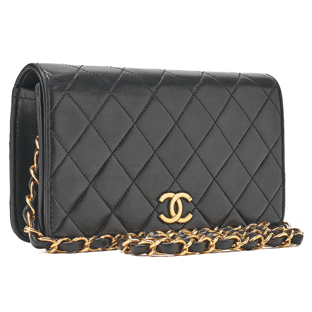 CHANEL Lambskin Matelasse Full Flap 19cm Push Lock Chain Shoulder Black Gold-Tone Hardware, Pre-Owned