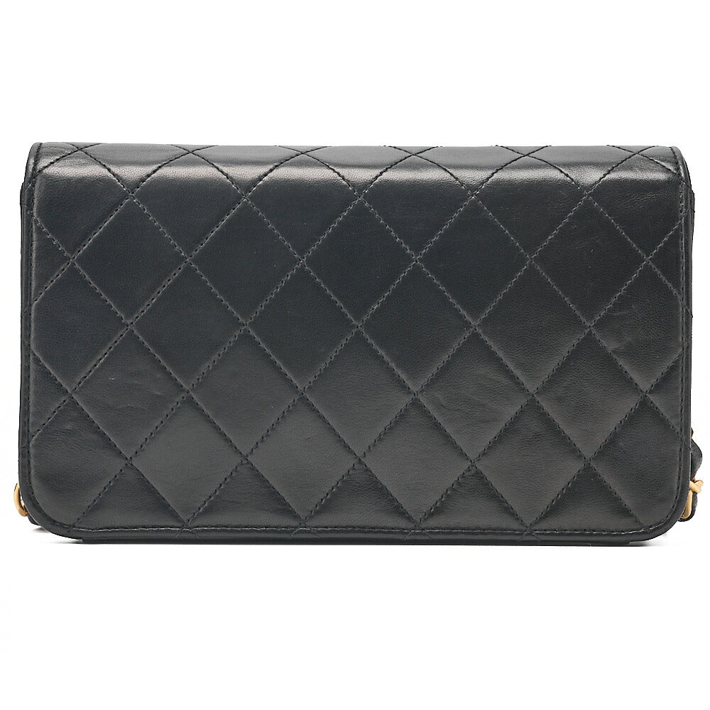 CHANEL Lambskin Matelasse Full Flap 19cm Push Lock Chain Shoulder Black Gold-Tone Hardware, Pre-Owned
