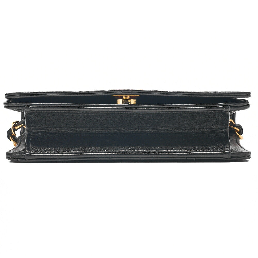 CHANEL Lambskin Matelasse Full Flap 19cm Push Lock Chain Shoulder Black Gold-Tone Hardware, Pre-Owned