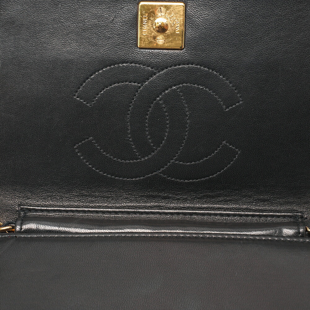 CHANEL Lambskin Matelasse Full Flap 19cm Push Lock Chain Shoulder Black Gold-Tone Hardware, Pre-Owned