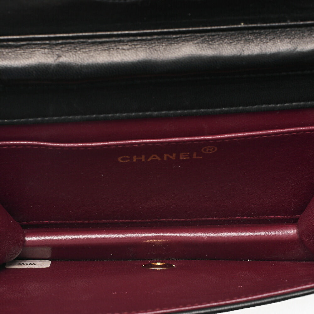 CHANEL Lambskin Matelasse Full Flap 19cm Push Lock Chain Shoulder Black Gold-Tone Hardware, Pre-Owned