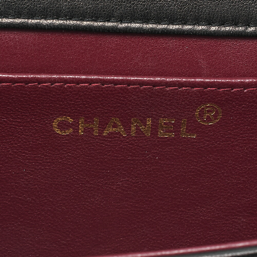 CHANEL Lambskin Matelasse Full Flap 19cm Push Lock Chain Shoulder Black Gold-Tone Hardware, Pre-Owned