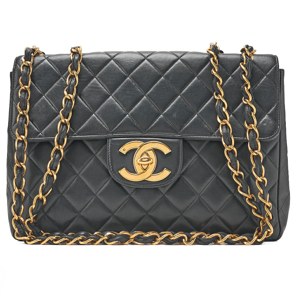 CHANEL Chain Shoulder Bag Coco Mark Decamatulass? 30cm Single Flap Lambskin Black Gold-Tone Hardware, Pre-Owned