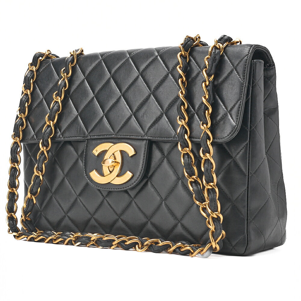 CHANEL Chain Shoulder Bag Coco Mark Decamatulass? 30cm Single Flap Lambskin Black Gold-Tone Hardware, Pre-Owned