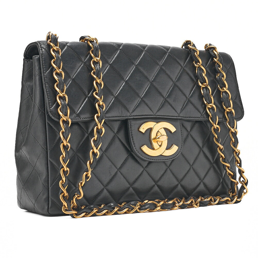CHANEL Chain Shoulder Bag Coco Mark Decamatulass? 30cm Single Flap Lambskin Black Gold-Tone Hardware, Pre-Owned