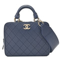 CHANEL Matelasse 2WAY Chain Shoulder Square Calfskin Navy Gold-Tone Hardware, Pre-Owned