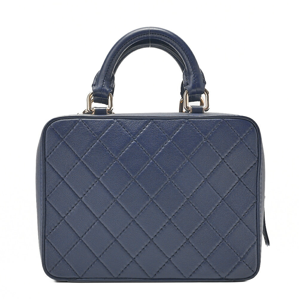 CHANEL Matelasse 2WAY Chain Shoulder Square Calfskin Navy Gold-Tone Hardware, Pre-Owned