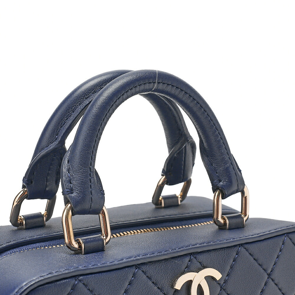 CHANEL Matelasse 2WAY Chain Shoulder Square Calfskin Navy Gold-Tone Hardware, Pre-Owned