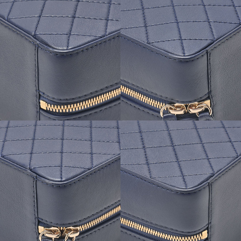CHANEL Matelasse 2WAY Chain Shoulder Square Calfskin Navy Gold-Tone Hardware, Pre-Owned