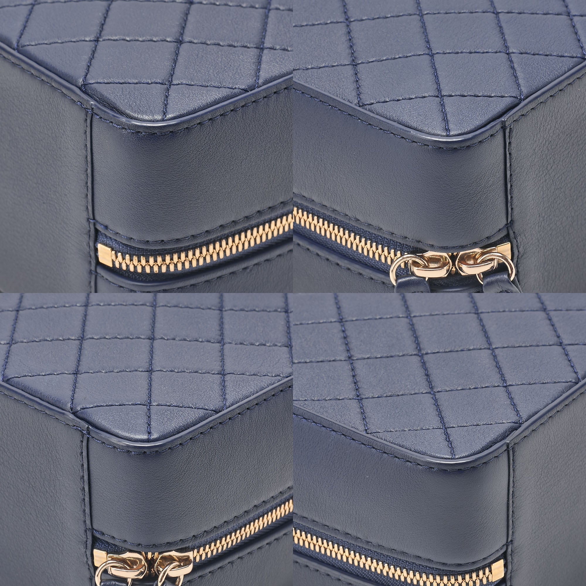 CHANEL Matelasse 2WAY Chain Shoulder Square Calfskin Navy Gold-Tone Hardware, Pre-Owned