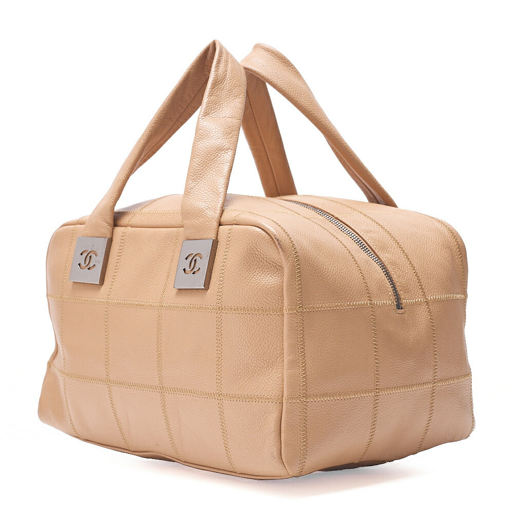 CHANEL Handbag Choco Bar Coco Mark Caviar Skin Beige Silver-Tone Hardware, Pre-Owned