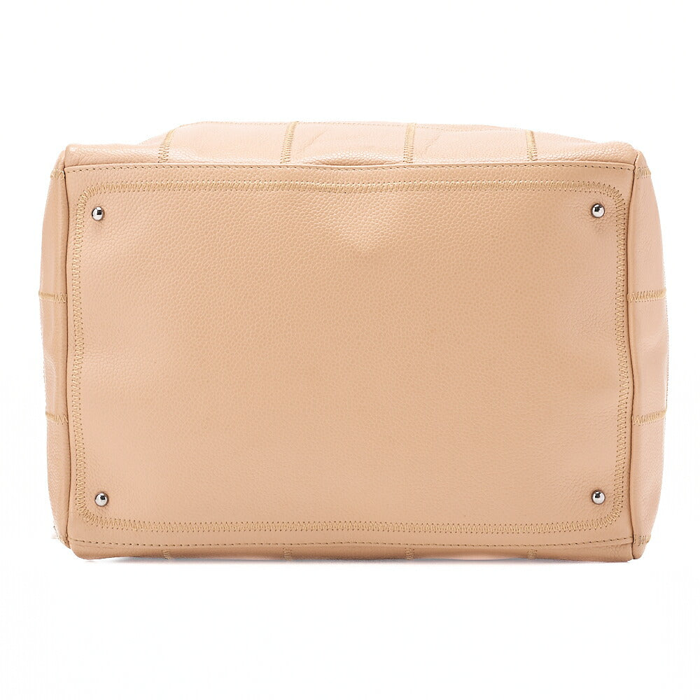 CHANEL Handbag Choco Bar Coco Mark Caviar Skin Beige Silver-Tone Hardware, Pre-Owned