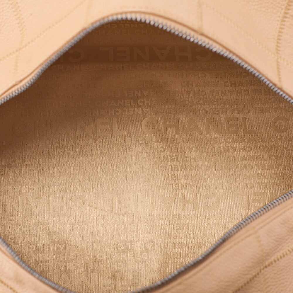 CHANEL Handbag Choco Bar Coco Mark Caviar Skin Beige Silver-Tone Hardware, Pre-Owned