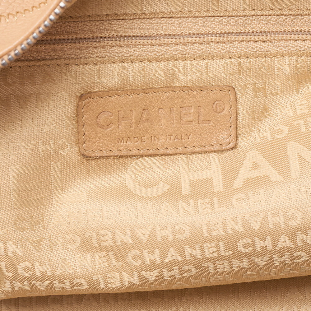 CHANEL Handbag Choco Bar Coco Mark Caviar Skin Beige Silver-Tone Hardware, Pre-Owned