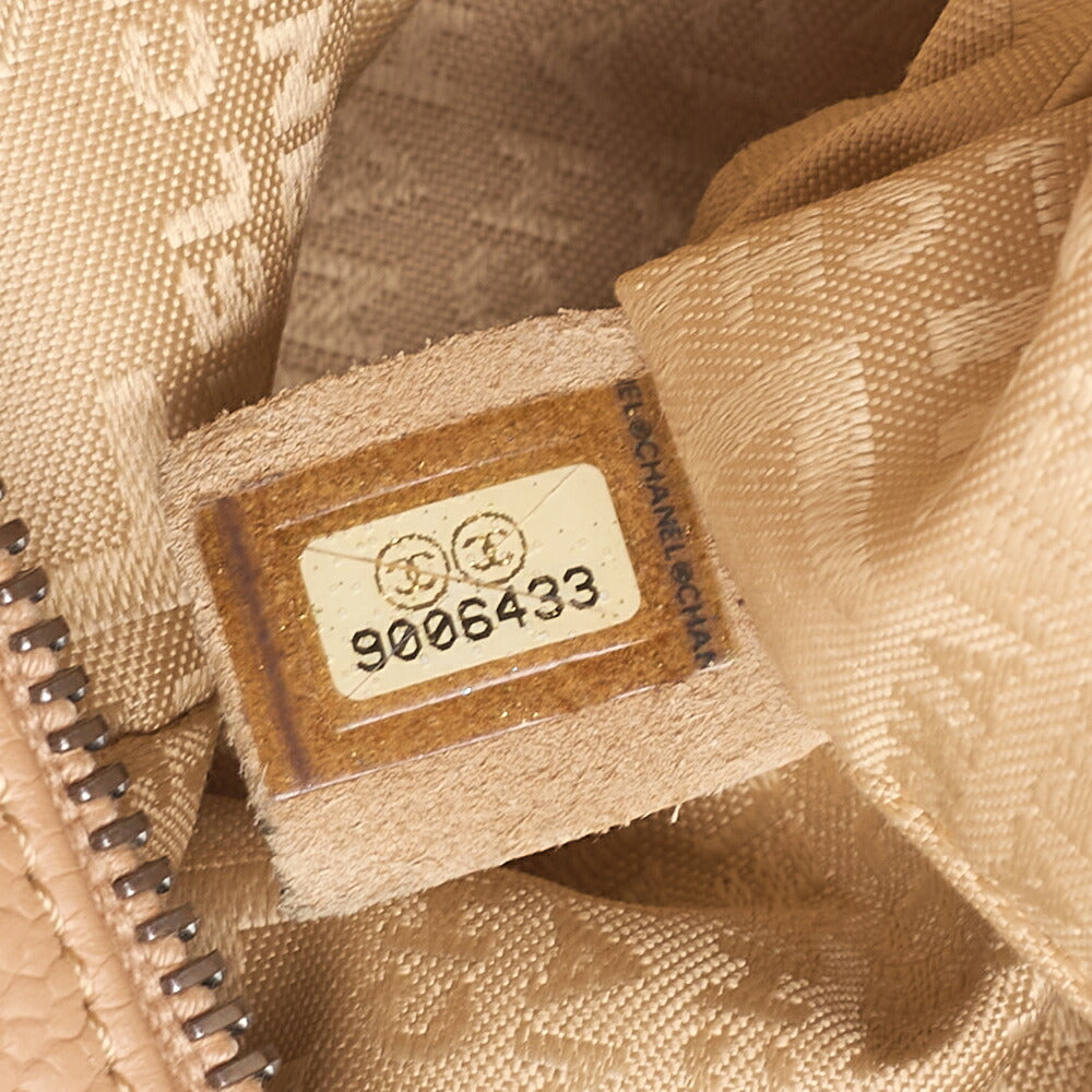 CHANEL Handbag Choco Bar Coco Mark Caviar Skin Beige Silver-Tone Hardware, Pre-Owned
