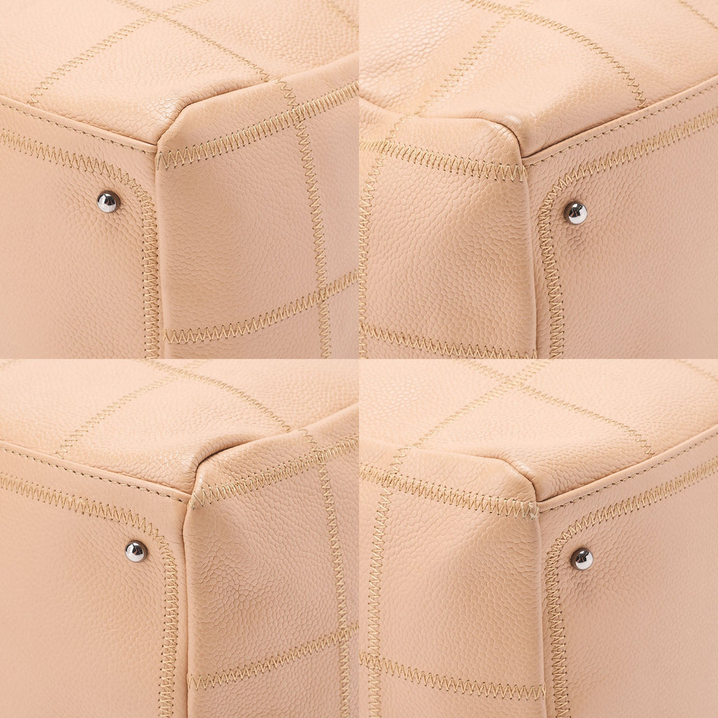 CHANEL Handbag Choco Bar Coco Mark Caviar Skin Beige Silver-Tone Hardware, Pre-Owned