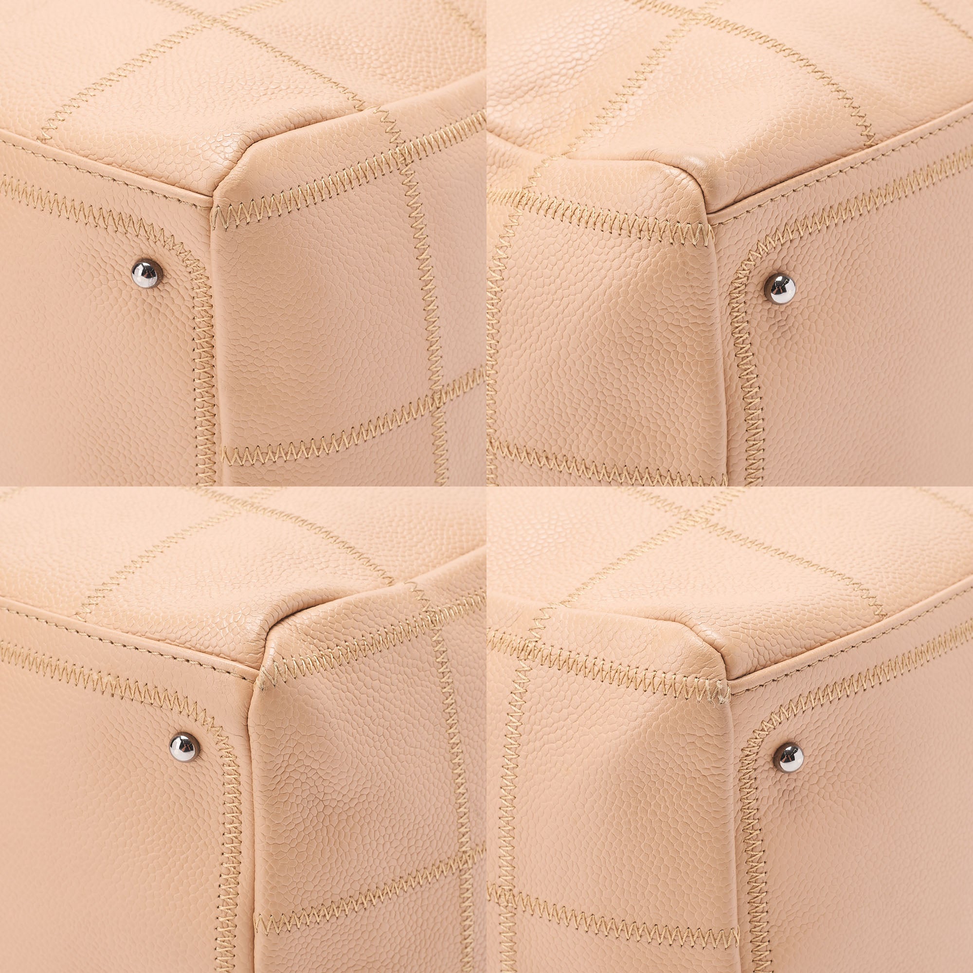 CHANEL Handbag Choco Bar Coco Mark Caviar Skin Beige Silver-Tone Hardware, Pre-Owned