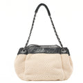 CHANEL Logo Mark One-Shoulder Bag Cotton ⅹ Lambskin Black x White Silver-Tone Hardware, Pre-Owned