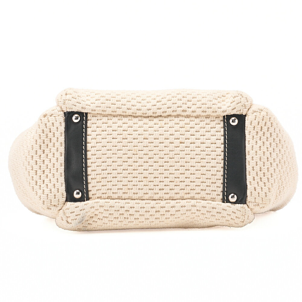 CHANEL Logo Mark One-Shoulder Bag Cotton ⅹ Lambskin Black x White Silver-Tone Hardware, Pre-Owned