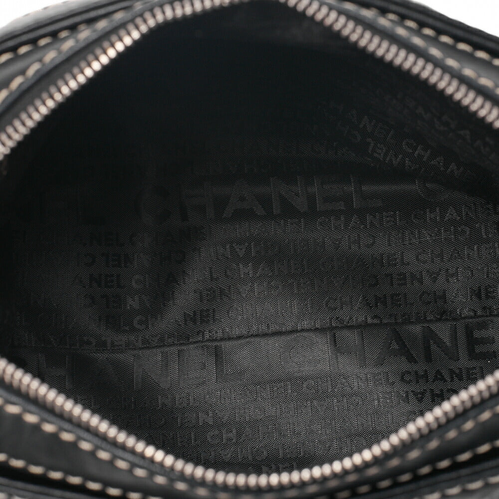 CHANEL Logo Mark One-Shoulder Bag Cotton ⅹ Lambskin Black x White Silver-Tone Hardware, Pre-Owned