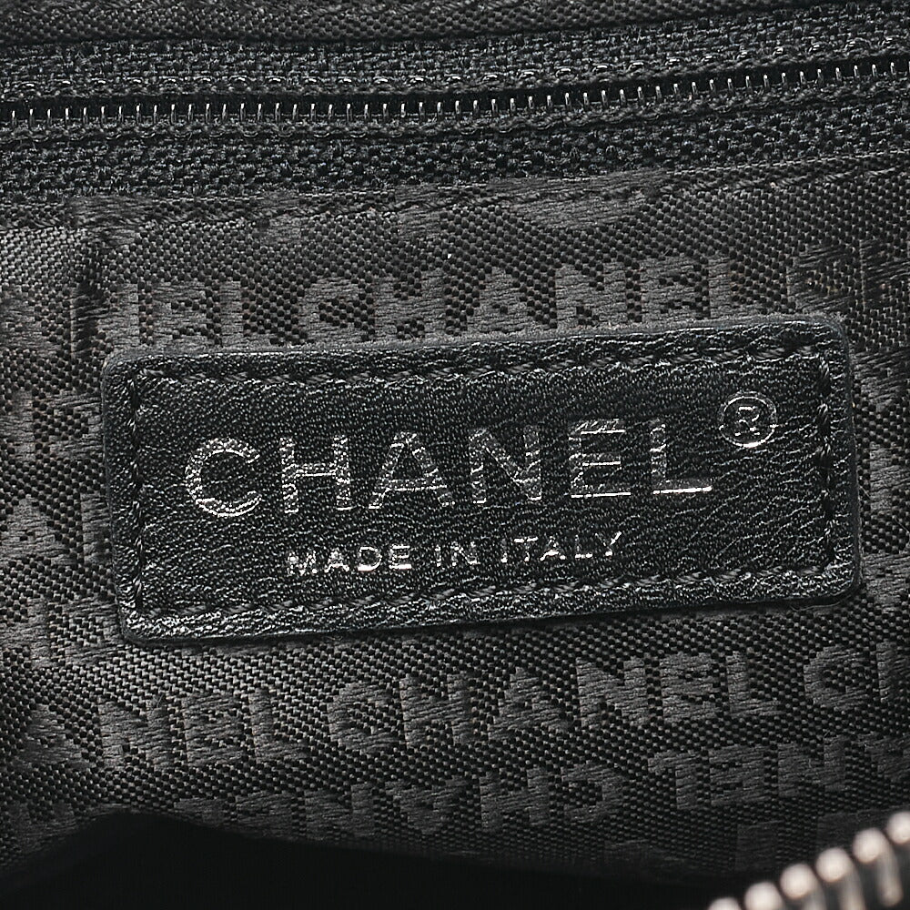 CHANEL Logo Mark One-Shoulder Bag Cotton ⅹ Lambskin Black x White Silver-Tone Hardware, Pre-Owned
