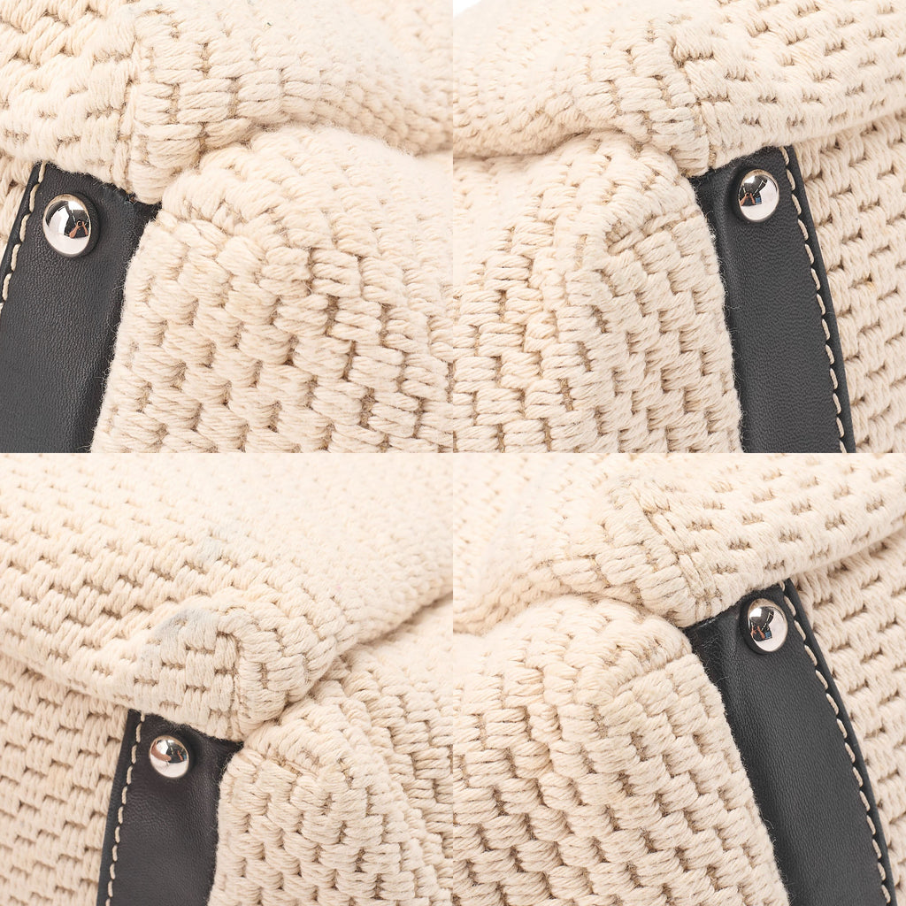 CHANEL Logo Mark One-Shoulder Bag Cotton ⅹ Lambskin Black x White Silver-Tone Hardware, Pre-Owned