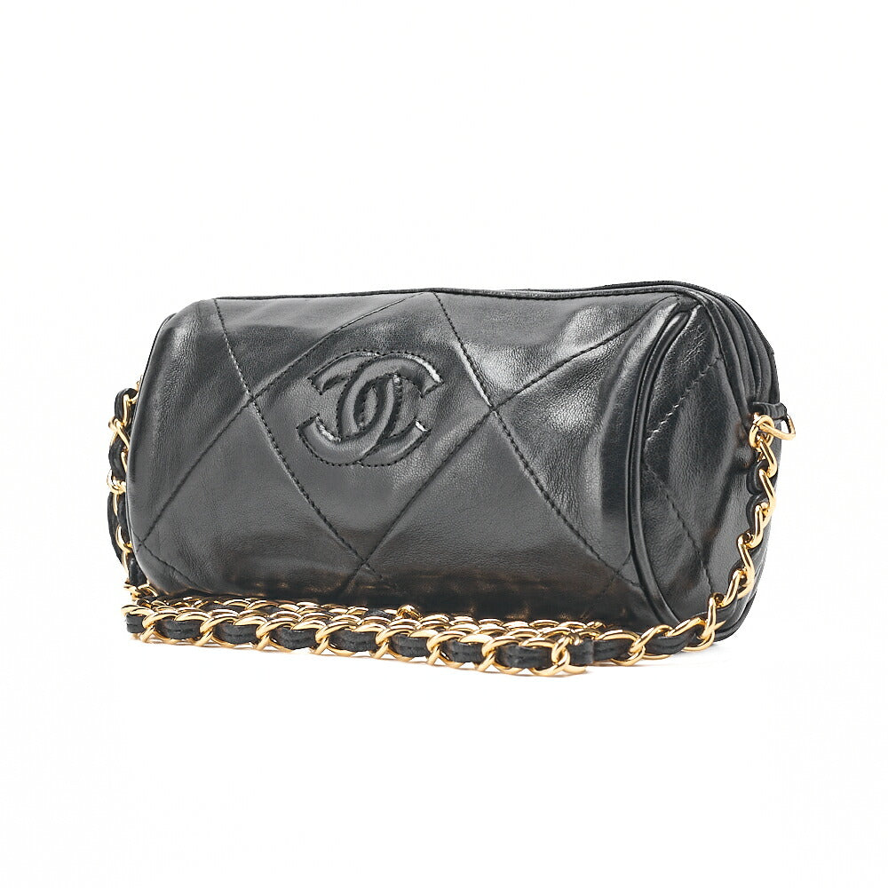 CHANEL Lambskin Matelasse Coco Mark Fringe Chain Shoulder Black Gold-Tone Hardware, Pre-Owned