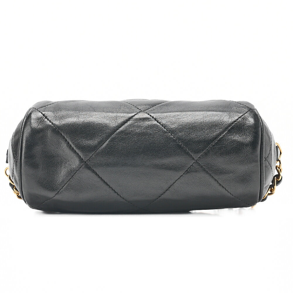 CHANEL Lambskin Matelasse Coco Mark Fringe Chain Shoulder Black Gold-Tone Hardware, Pre-Owned