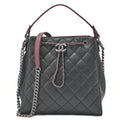 CHANEL 2-way Chain Shoulder Bag Matelasse Drawstring Type Caviar Skin Coco Charm Black ｘ Bordeaux Silver-Tone Hardware, Pre-Owned