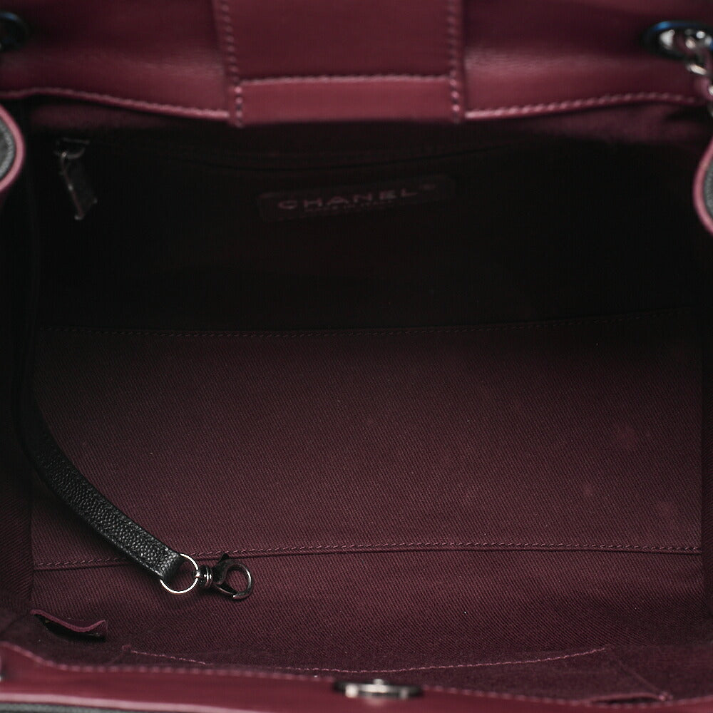 CHANEL 2-way Chain Shoulder Bag Matelasse Drawstring Type Caviar Skin Coco Charm Black ｘ Bordeaux Silver-Tone Hardware, Pre-Owned