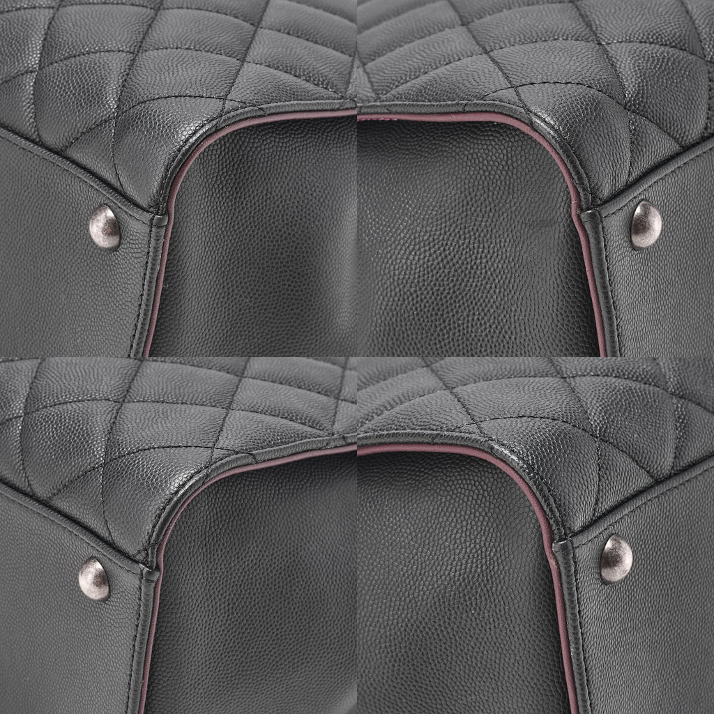 CHANEL 2-way Chain Shoulder Bag Matelasse Drawstring Type Caviar Skin Coco Charm Black ｘ Bordeaux Silver-Tone Hardware, Pre-Owned