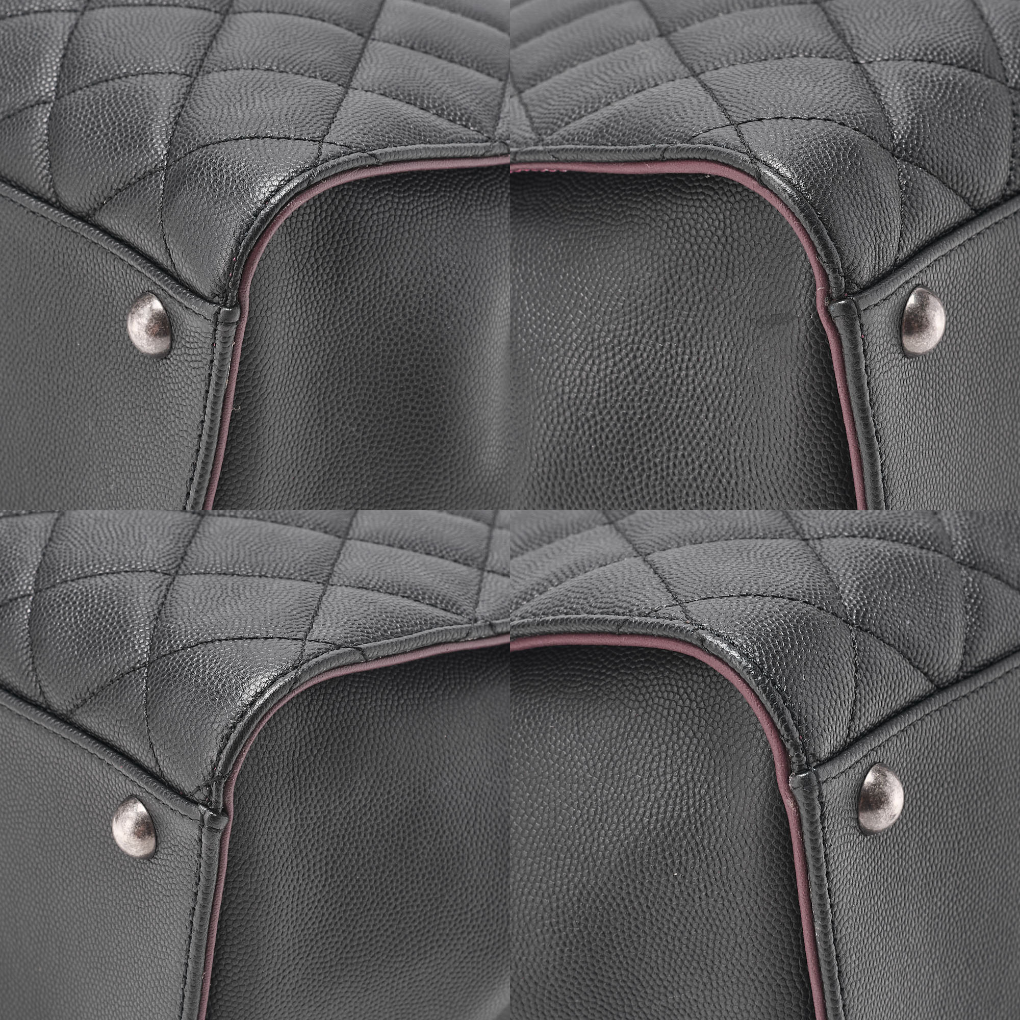 CHANEL 2-way Chain Shoulder Bag Matelasse Drawstring Type Caviar Skin Coco Charm Black ｘ Bordeaux Silver-Tone Hardware, Pre-Owned