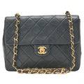 CHANEL Chain Shoulder Bag Mini Matelasse 20cm Lambskin Black Gold-Tone Hardware, Pre-Owned