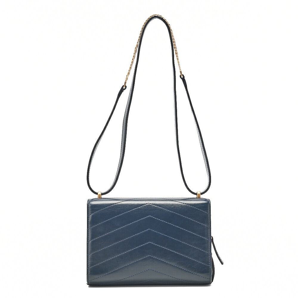 CHANEL Calfskin V-Stitch Chevron Beauty Coco Chain Shoulder Navy Gold-Tone Hardware, Pre-Owned