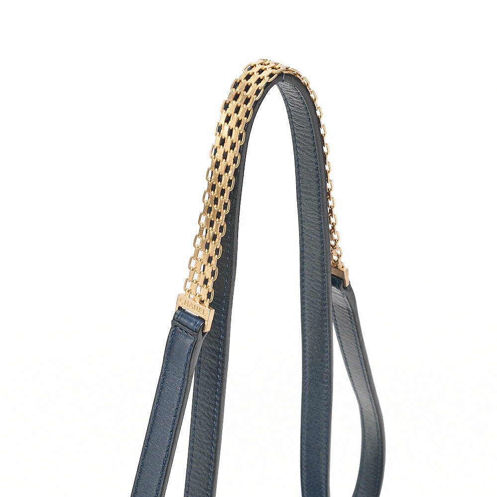 CHANEL Calfskin V-Stitch Chevron Beauty Coco Chain Shoulder Navy Gold-Tone Hardware, Pre-Owned