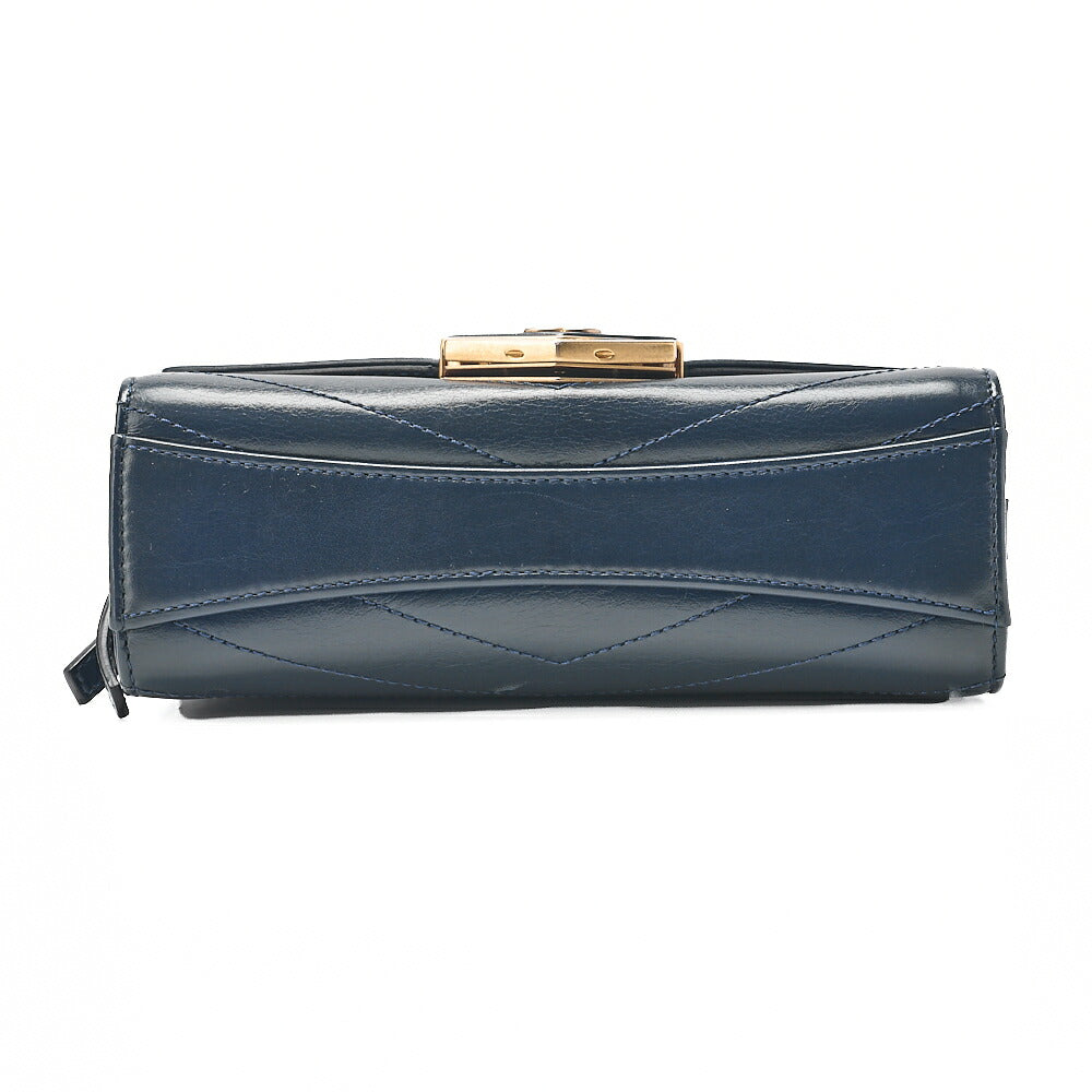 CHANEL Calfskin V-Stitch Chevron Beauty Coco Chain Shoulder Navy Gold-Tone Hardware, Pre-Owned