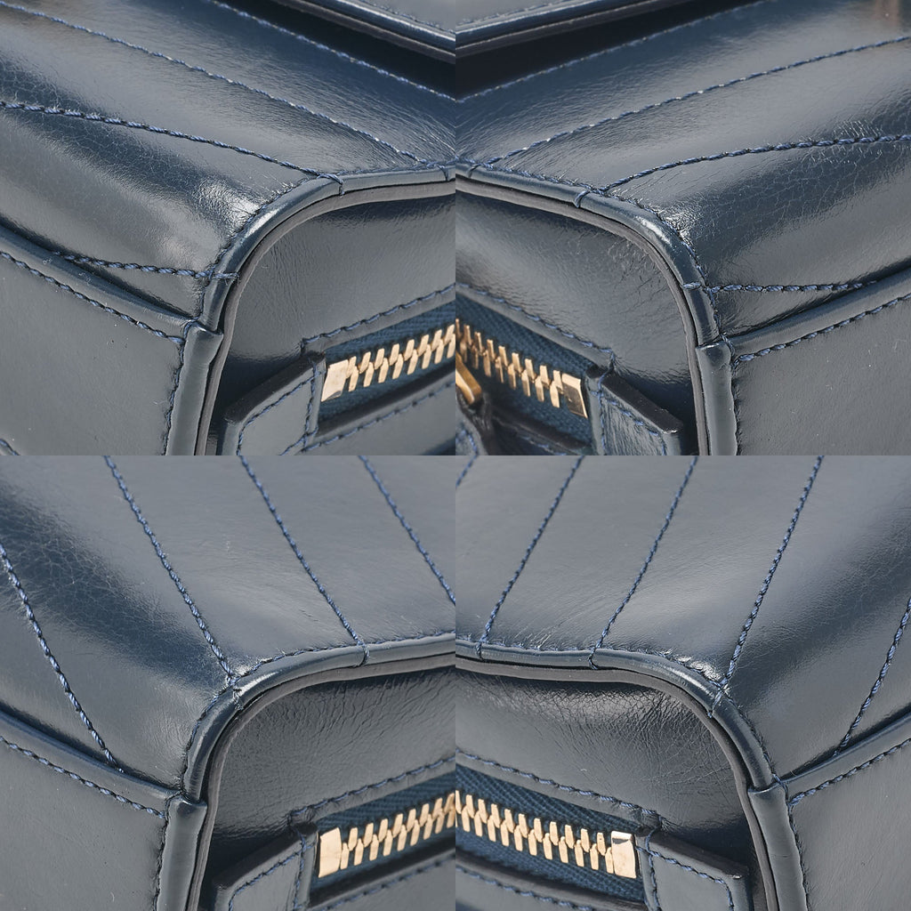 CHANEL Calfskin V-Stitch Chevron Beauty Coco Chain Shoulder Navy Gold-Tone Hardware, Pre-Owned