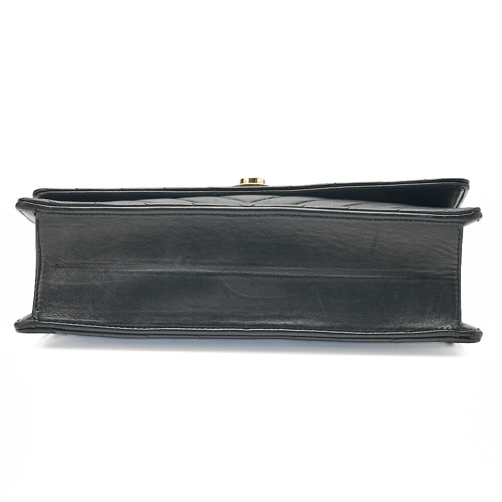 CHANEL Lambskin V-Stitch Pushlock Shoulder Bag Black Gold-Tone Hardware, Pre-Owned