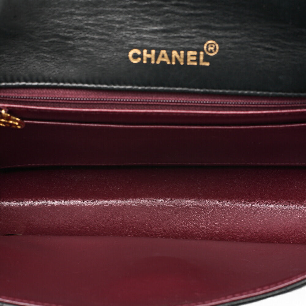 CHANEL Lambskin V-Stitch Pushlock Shoulder Bag Black Gold-Tone Hardware, Pre-Owned